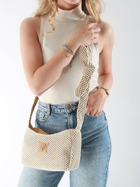 Sac Bandoulière Estival Coton Le voyage en panier Beige estival PM851 vue secondaire 1