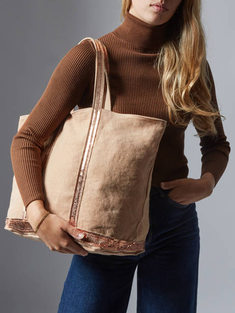 Le Cabas L Lin Et Paillettes Vanessa bruno Beige cabas lin 31V40315 vue secondaire 1