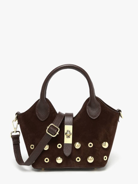Satchel Velvet Studs Milano Brown velvet studs VS25091