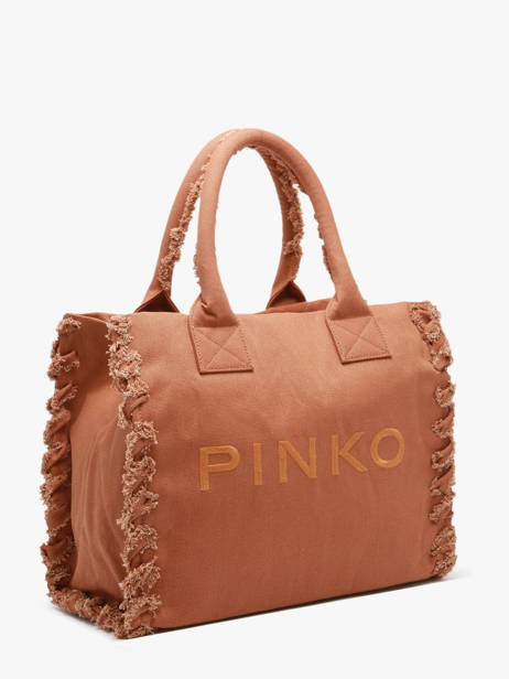Sac Porté Main Logo Shopper Coton Pinko Marron logo shopper 6673A3A4 vue secondaire 2